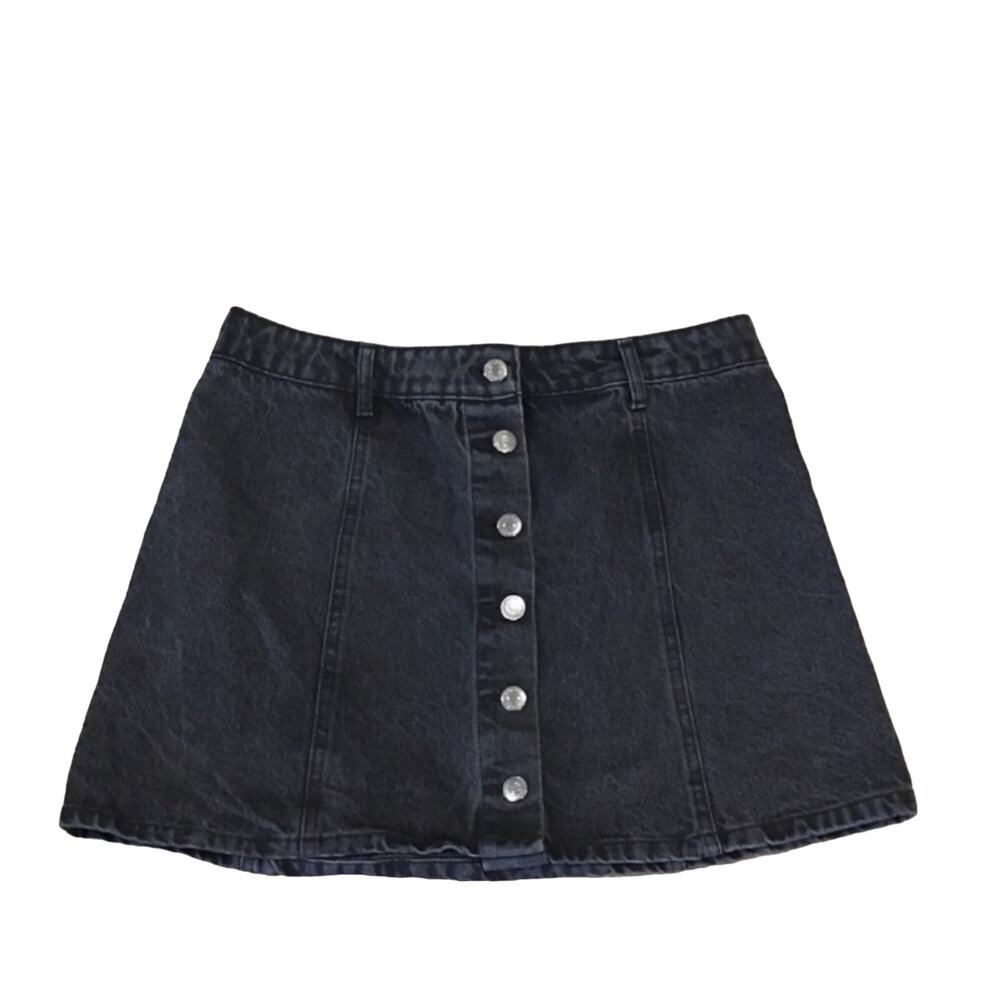 Forever 21 Button Front Jean Mini Skirt In Black Women's Size 29